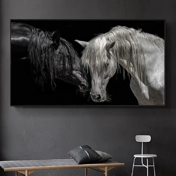 Črni in Beli Konj Platno Slikarstvo Afriki Par Konj Plakatov in Fotografij Stenskih slikah, za dnevno Sobo Cuadros Doma Dekor