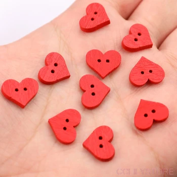 100 kozarcev 15x12mm Rdeče Srce Gumb Za Otroke 2-Luknje Leseni Gumbi Obleke Šivanje DIY