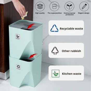 Gospodinjske Smeti, ki so Zložene Sortiranje Smeti Bin Recikliranje Bin Kuhinja za Mokro in Suho Ločevanje Odpadkov Bin Doma Smeti Bin Shranjevanje