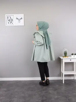 Del Vztrajnik Ovratnik Tunika Neck Majica Dolg Rokav Vrhovi Žensk Vintage Moda Muslimanska oblačila Hidžab Turčija tam kaftan Abaya Dubaj
