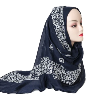 Luksuzni Muslimanskih Bombaž Šal Hidžab za Ženske Trdna Paisley Vezenje Dolgo Ruto Zaviti Moda Glavo Ruta 180 cm*90 cm Foulard