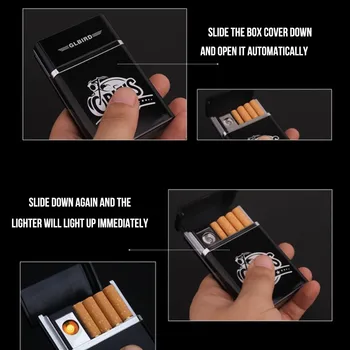 Prenosni škatle cigaret primeru električni vžigalnik USB Windproof brezplamensko polnjenje Cigaret Ustvarjalne Elektronski vžigalnik Brez plina