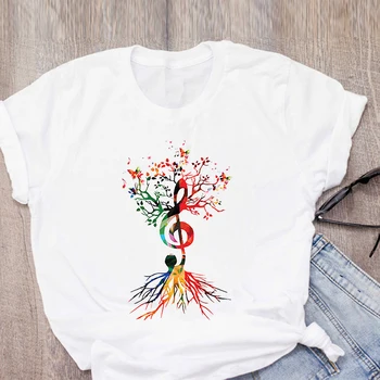Ženske T-shirt 90. letih Grafični Top Tees Ženski Glasbe drevo Natisnjen Tshirt ženske Harajuku Posadke Vratu Camisetas Mujer Padec Ladijskega prometa