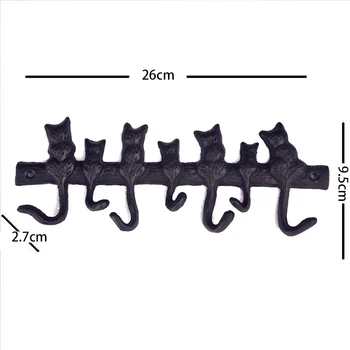 7 Mačke Litega Železa Stenski Obešalnik-Dekorativni Ključi Imetnika s 7 Kljuke-Stenske