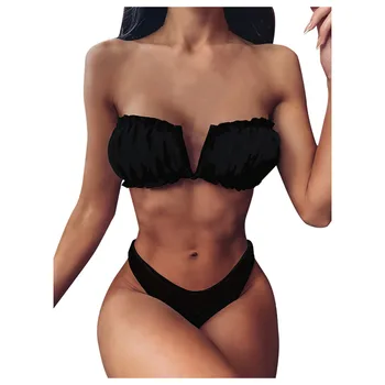 Bikini 2021 Kopalke Seksi Kopalke Ženske Visoko Pasu Bikini Komplet V Vratu Kopalke Bandeau Ženski Plaža Obrabe, Visoko Izreži Biquini