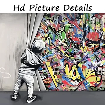 Otroci, Izza Zavese Grafiti Umetnost Platno Painitngs na Steno, Plakatov in Fotografij Sodobne Ulične Fotografije za Dekoracijo Doma