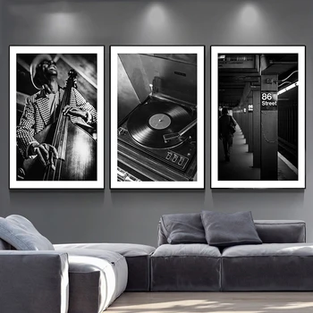Moderno Črno-Bela Slika, Platno Slikarstvo Glasbeni Instrument Slika Domov Dekoracijo Jedilnico Študija Steno Tiskanje Plakata