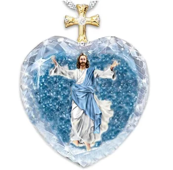 Jezus Križ Modra Vzorec Kristalno Steklo Serije Ženska Ogrlica Ustvarjalni Modni Elegantno Glamour Ženska Verske Nakit Accessorie