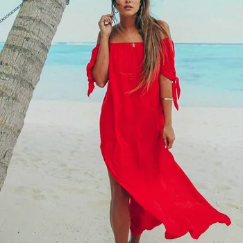 2021 Nove Vroče Poletne Ženske Seksi Kopalke Čipke Off Ramenski Bikini prikriti Kopalk Beach Obleko Pareo Plaži Tunika Kritje ups, Površniki