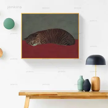 Spalna Mačka Wall Art Brez Okvirjev Platno Slikarstvo Japonski Slog Letnik Živali Sodobne Plakat Slike Dnevni Sobi Doma Dekor