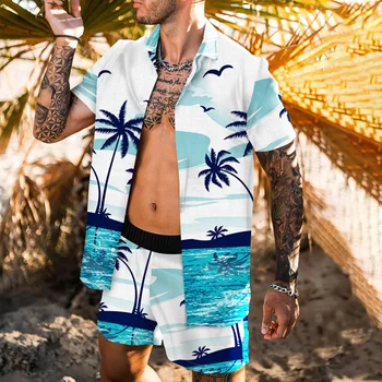 2021Summer novo 3D Plaži Kokosovo Drevo Vzorec Tiskanje moška Majica Priložnostne Kratka Sleeved Modni Tisk S-4XL