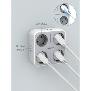 TESSAN 7 v 1 Več Plug Power Trakovi Prenapetostna Zaščita s Stikalo 4 AC Vtičnice in 3 Polnjenje prek kabla USB Vrata 5V 2.4 za Dom