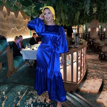 Ženske Arabsko Muslimanskih Saten Puff Dolg Rokav Maxi hidžab Obleko Barva Zaviti Abaya Dubaj Turčija Hidžab Haljo tam kaftan