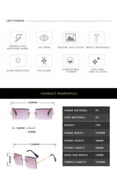 2020 Retro Sončna Očala Ženske Blagovne Znamke, Modni Oblikovalec Rimless Gradient Sončna Očala Odtenki Rezanje Objektiv Ženske Očala Brez Okvirjev