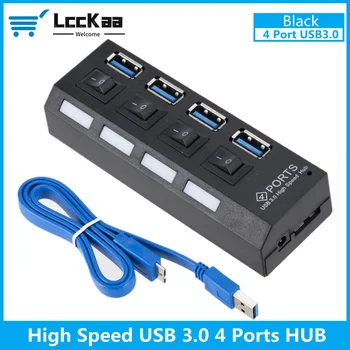 LccKaa USB 3.0 Hub USB 3.0 Multi USB Razdelilnik 3 Hab Uporabo Napajalnika 4 Port Več Expander USB Hub z Stikalo za PC
