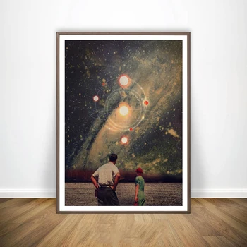 Platno Slikarstvo, Plakati, Nočno Nebo, Zemlja Nadrealizma Galaxy Prostor Luna Vesolja Znanstveno Fantastiko, Stenskih Slikah, Doma Dekor