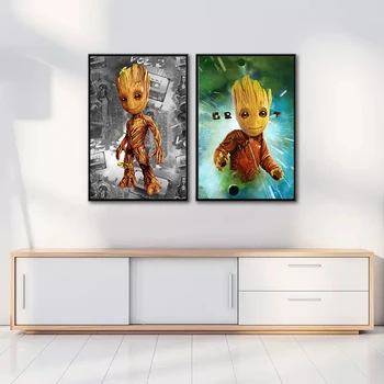Marvel Strip Plakat Baby Groot Steno Tiskanja Platno Slikarstvo Stensko Dekoracijo Slika, Slikarstvo Childen je Dnevna Soba Dekoracijo