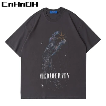 CnHnOH Nov Prihod Teeshirt Homme Instagram Moške Prevelik Hip Hop Oblačila Tee Shirt Galaxy Roke Povprečnost T-majice A038