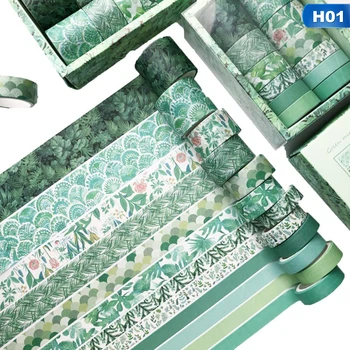 12Pcs/Set Zelenih Rastlin Washi Tape Barva Maskirni Trak Dekorativni Lepilni Trak, Nalepki Scrapbooking Dnevnik Tiskovine Ponudbe