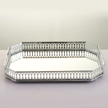 Pravokotne srebrno zrcalo tabela centerpiece, ki služijo pladenj je dekorativne plošče
