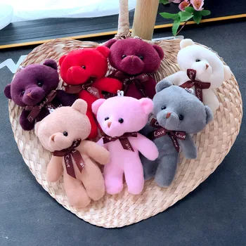 1pcs 10 Barv Mini medvedek Nagačene Živali Plišastih Igrač Šopek Nosi Rože za Poročno Darilo Mali Medved Majhen Obesek