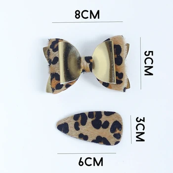 2PCS Ročno Srčkan Usnje Leopard Tiskanja Mix Strani Sponke Lasnice Pribor Ženske Dekle Otroci Pokrivala sponke za Lase Lepo Barrettes