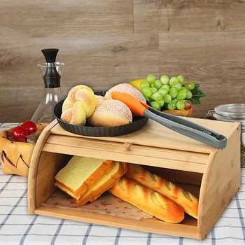 Naravna Bambus Kruh Imetnik Hrane Za Shranjevanje Posode Kuhinja Roll Vrh Kruh Škatla Za Shranjevanje Kuhinje Ponudbe