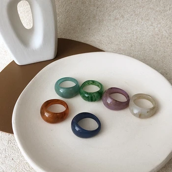 GHIDBK Koreja 2020 Elegantna Pisane Nezakonitih Minimalističen Akrilne Smole Obroči Letnik Crystal Ring za Ženske Stranka Nakit Darila