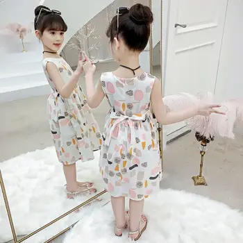 Dekleta Obleko brez Rokavov 2021 Novih Poletnih otroških Oblačil Elegantno Princesa Tiskanja Obleko Malčka, Girl Obleke od 2 Do 12 Let