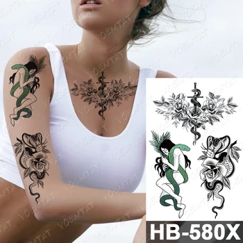 Nepremočljiva Začasni Tattoo Nalepke Stare Šole Prajna Demon Nož Flash Tetovaže Kača Rose Body Art Roko Ponaredek Tattoo Ženske Moški