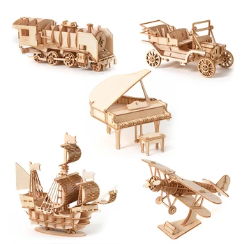 DIY Ladje, Jadranje Dvokrilno Igrače 3D Lesene Puzzle Igrača Skupščine Model Lesa Obrti Kompleti za Mizo Dekoracijo za Otroke, Otroci Igrače