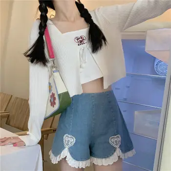 Poletje college Japonski mehko dekle srčkan čipke hlače ženske Ulica Harajuku ultra kratke jeans Vse-ujemanje hlače za študente 2021