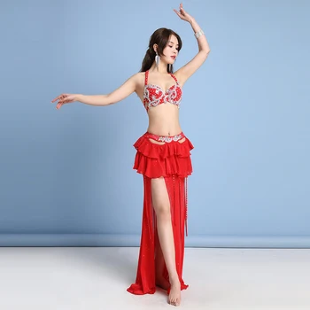 2021 Strokovno Orientalski Ples Trebuh Kostum Obleko Ženske Stopnji Uspešnosti Ženska Oblačila Sequins Okrasnih Beaded Modrc Krilo
