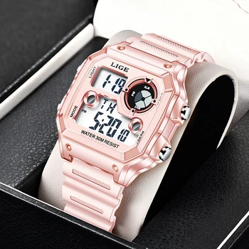 2021 LIGE Nove Luksuzne Rose Dame Watch Za Ženske Digitalni Nepremočljiva Datum Alram Ura Silikonska Elektronski LED Zaslon ročno uro