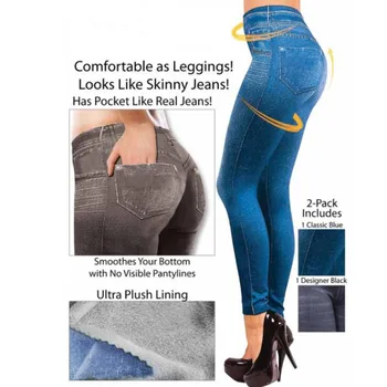 Ženske Stretch Slim-fit Imitacija Jeansa, Natisnjeni Jegging Genie Slim Modni Jeans Ženske Odrezana Hlače Seksi Fitnes Hlače