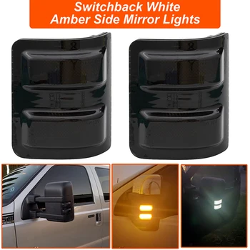 2*led Switchback Bela/oranžna Teče Strani Ogledalo Luči Za F250 F350 F450 F550 Abs Plastično ohišje Barva Črna, Pregleden