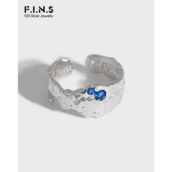 F. I. N. S korejski INS Edinstveno obliko, Teksturo Neravne Površine Cirkon Vdelan S925 Sterling Silver Obroči za Ženske Odpiranje Hlačnice Obroč