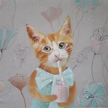 Bombaž in lan tkanine, ročno tiskane obrok mat, mouse pad, dekorativno slikarstvo, plemeniti mačka Miss serije