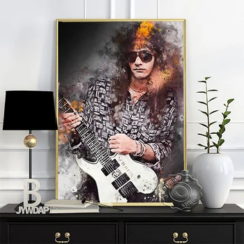Slavni Kitarist Rock Legenda Plakat, Letnik Star Portret Akvarel Platno, Slikarsko, Bar Pub Klub Navijačev Zbirka Dekor