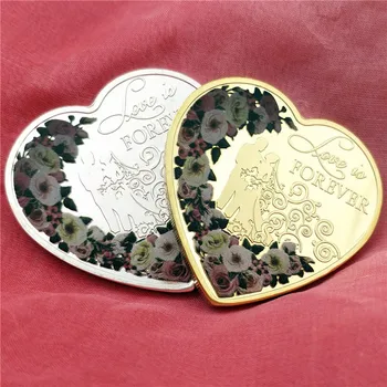 Ljubitelji Ljubim Večno Srcu Posebno Oblikovan Zlato in Srebrno Značko Rose Cvet Medaljo Poroko Priložnostni Kovanec