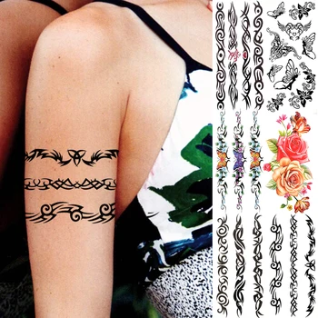Indijski Totem Začasne Tetovaže Za Ženske, Dekleta Realistične Pravljice Metulj Rose Ponaredek Tattoo Nalepke DIY Gleženj Roko Nepremočljiva Tattoo