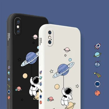 Planet Astronavti Mehko silicij Primeru za iphone 12 11 Pro Max 12 mini 7 8 6 S Plus X XS Max XR SE2 Barve Straight edge primeru telefon