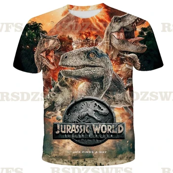 2021 Jurassic Svet Padel Kraljestvu Kul Dinozaver Vodja 3D Print majica s kratkimi rokavi za Dečke in deklice Hiphop Tee black Tshirt Fant barva Obleke