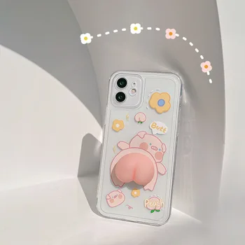 3D Srčkan Cartoon Živali Prašičev Breskev Primeru Telefon Za iPhone 12 11 Pro Max X Xs Max Xr 7 8 Puls SE 2020 Primerih Jasno, Mehko TPU Pokrov