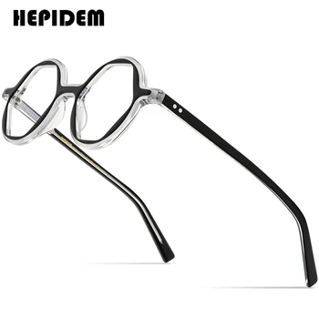HEPIDEM Acetat Očal Okvir Ženske 2021 Novi Retro Vintage Poligon Očala Moških Optični Recept Očala Očala 9156