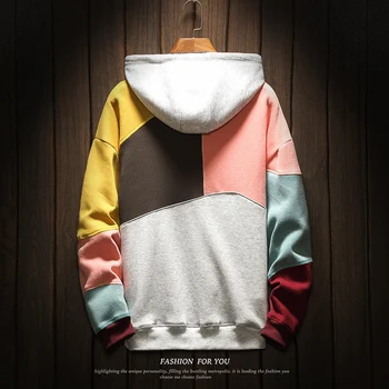 Hoodie Moški Pulover Moške Colorblocked Najboljše Kakovosti 2019 Nov Modni Mens Sweatshirts Mozaik Japonski Retro Hooded Hoodies