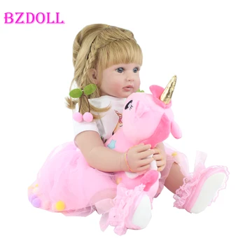 60 cm Silikonski Prerojeni Malčki Punčko Blondinka Princess Malčka Bebe Obleko Gor Igrača Otrok Darilo za Rojstni dan