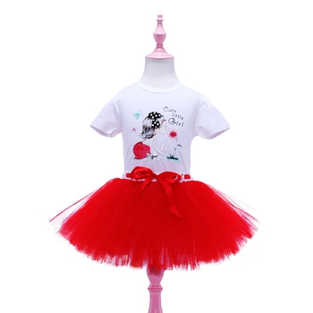2021 Nova Princesa Til Tutu Krilo Baby Dekle Oblačila, ki Otroke Poletje T-shirt in Tutu Krilo Rdeče Dekleta Stranka Ples Til Krila