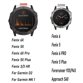 Watchband Za Garmin Fenix 6 6X Pro 5 5X Plus 3HR Usnje Pasu Za pristop S62 S60 3 HR Watch Hitro Sprostitev Easyfit Pašček za Zapestje