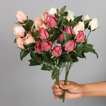 46 CM Simulacije Rose Poročni Šopek 9 Vrtnice Doma Okrasni Cvetlični Aranžma DIY Cvetlični Aranžma Retro Vrtnice